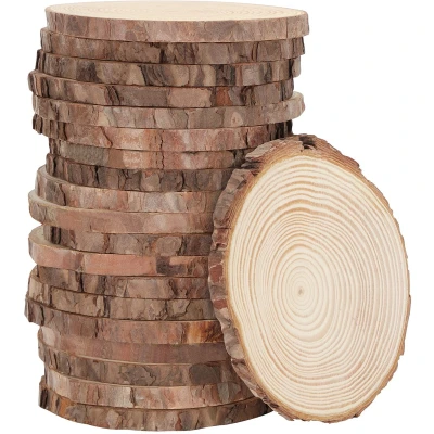 Afbeelding van Kurtzy 20 Pak Onbewerkt Natuurlijke Hout Snedes 13 15 cm Rustiek Houten Schijven met Bast en Gladde Afwerking Voor Kunst &amp; Hobby, DIY, Decoraties, Kerstornamenten