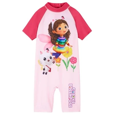 Afbeelding van Gabbys Dollhouse badpak voor meisjes, eendelig met mouwen en benen, cadeau roze, 5 6 Jaar
