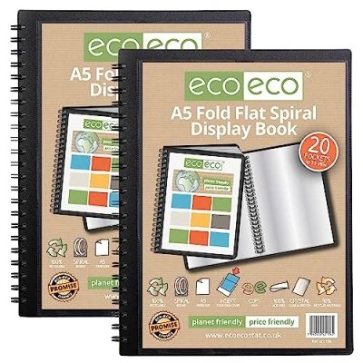 Afbeelding van eco A5 50% gerecycled 20 Pocket Fold Flat Spiral Bound Display Book, Pack van 2, eco136x2
