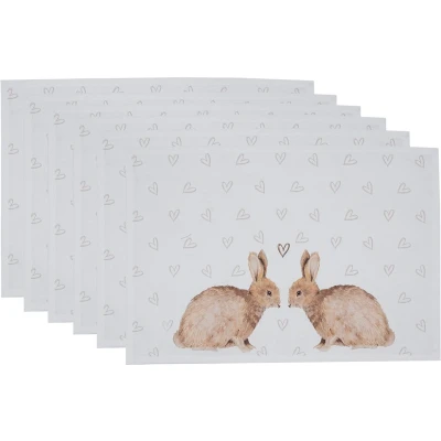 Afbeelding van Clayre &amp; Eef Placemats Set van 6 48x33 cm Wit Bruin Katoen Konijn
