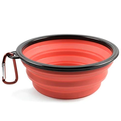 Afbeelding van PhoneNatic Opvouwbare siliconen hondenbak in rood, reisbak voor honden en katten met karabijnhaak , XL, 1000 ml, 60014340