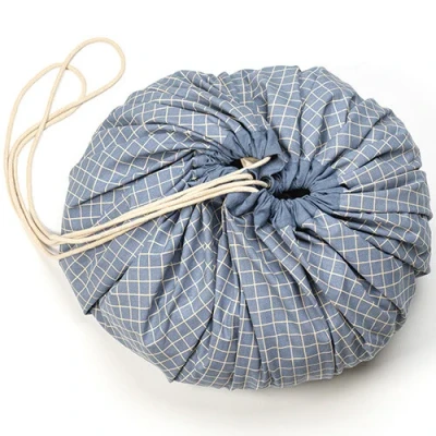 Afbeelding van Play&amp;go speelkleed en opbergzak organic grid blue