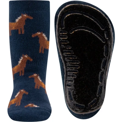 Afbeelding van Ewers Antislipsok Donkerblauw met Bruine Paarden Siliconenzool 27/28