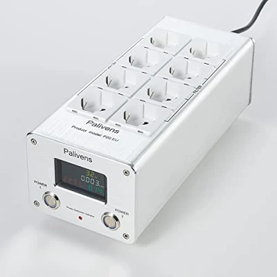Afbeelding van Pailvens Hi Fi Netfilter, 8 voudige ontstoringsfilter, stopcontact met lcd display, overspanningsbeveiliging, laadbeveiliging tot 15 A, meervoudige stekkerdoos voor luidspreker, cd /dvd speler, zilver