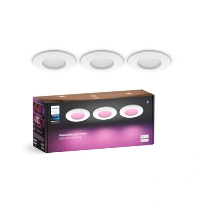 Afbeelding van Philips Hue platte Inbouwspots 3 pack 90mm Wit &amp; Gekleurd Licht Bluetooth Compatibel Spraakbesturing met Alexa Apple Home Google Assistant LED Spots