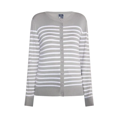Afbeelding van DREIMASTER Maritim Dames Cardigan L / Grijs Wit 80% Viscose 20% Polyamide