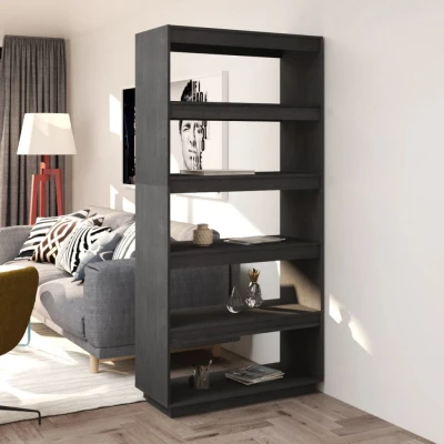 Afbeelding van Boekenkast/kamerscherm 80x35x167 cm massief grenenhout grijs
