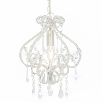 Afbeelding van Plafondlamp met kralen rond E14 wit