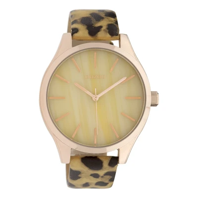 Afbeelding van OOZOO Timepieces Rosé goudkleurige horloge met zwart/goudkleurige leren band C9792