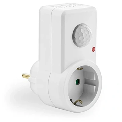 Afbeelding van deleyCON 1x Infrarood Bewegingsmelder voor Binnen Stopcontacten Lichtregeling 120 Werkveld 9m Bereik Ingebouwde Lichtsensor Instelbare Gevoeligheid Wit