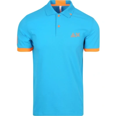 Afbeelding van Sun68 Poloshirt Logo Fluo Blauw maat M heren met Modern fit Pasvorm Stretch Suitable Herenkleding