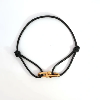 Afbeelding van Zwart koord armbandje met gouden dubbele bedels