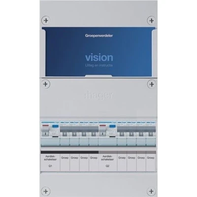 Afbeelding van Hager groepenkast 1 fase 8 groepen, 2 Aardlekschakelaars P 220 x 365mm