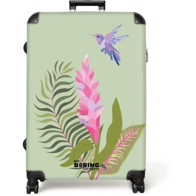 Afbeelding van NoBoringSuitcases.com® Koffer groot Reiskoffer lichtgewicht Groen met tropische print Rolkoffer 4 wielen Grote trolley XL 98 liter bagage
