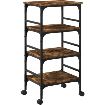 Afbeelding van vidaXL Keukentrolley 45x35x89,5 cm bewerkt hout gerookt eikenkleurig