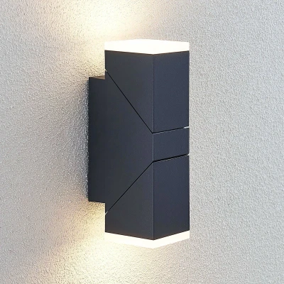 Afbeelding van Lindby LED wandlamp buiten 2 lichts aluminium, kunststof H: 22 cm donkergrijs, wit gesatineerd Inclusief lichtbronnen