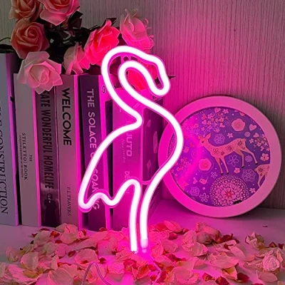 Afbeelding van Flamingo neonbord, werkt op batterijen of via USB, geschikt voor slaapkamer, bar, Halloween, Kerstmis, wanddecoratie, neoncadeau