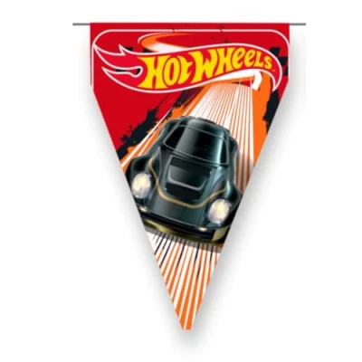 Afbeelding van BeenSmile, BANDERIN Hot Wheels vlaggetjesslinger voor kinderen, kinderverjaardag, decoratie, feestartikelen, feest en jubileum, 1 stuk, 3M