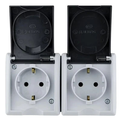 Afbeelding van REV AquaForm dubbel stopcontact voor vochtige ruimtes, IP44, eenpolig, opbouw, grijs