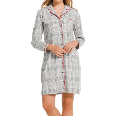 Afbeelding van Pastunette deluxe dames nachthemd L/M 95Cm Red Square 46 Grijs