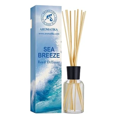 Afbeelding van Riet Verspreider Zeebries 100ml met 8 Rotansticks Zonder Alcohol Intensieve en Langdurige Geurverspreider voor Aromatherapie Thuis Keuken Boetiek Spa