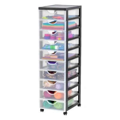 Afbeelding van Iris Ohyama, Toren, Ladekast, Kunststof opbergorganizer met ergonomisch handvat, 7L, 10 laden, wielen, BPA vrij, Kantoor, Slaapkamer, Woonkamer, DDDC 010, zwart