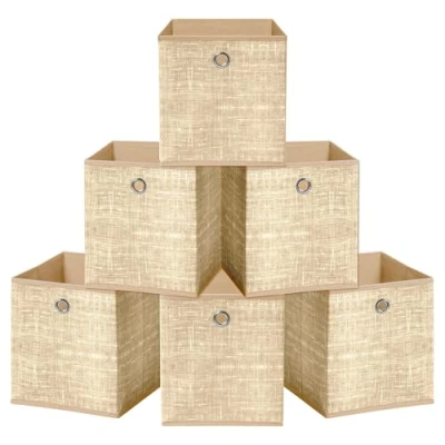 Afbeelding van HEFTMAN Opvouwbare opbergkubusdozen set van 6 beige stoffen opbergdozen (33 x 33 cm beige)