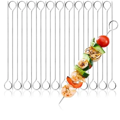 Afbeelding van COM FOUR® 24x Roestvrij stalen spiesen 24 cm lange vleesspiesen BBQ voor vlees, vis en groenten (24 stuks 24cm)
