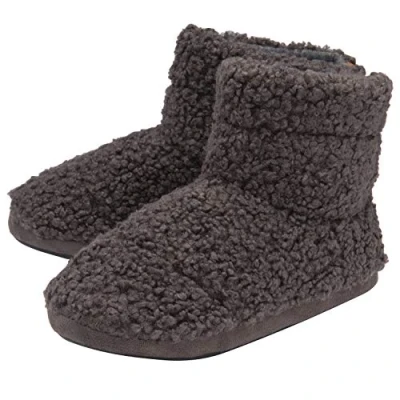 Afbeelding van Dunlop Heren huttenschoenen met rubberen zool warme binnenvacht hoge pantoffels pluche indoor laarzen, grijs (houtskool), 46 EU