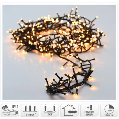 Afbeelding van Micro Cluster 560 LED&#039;s 11 meter warm wit 8 functies + geheugen