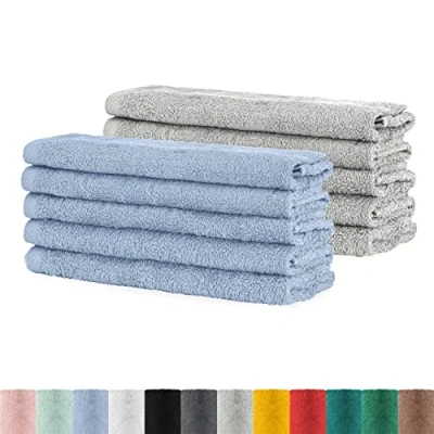 Afbeelding van BaSaTex Handdoekenset voor gasten, verpakking van 10 stuks, badstof handdoeken met ophanglus zacht katoen, 30 x 50 cm, wasdoeken Öko Tex Standard 100 gecertificeerd, rookblauw