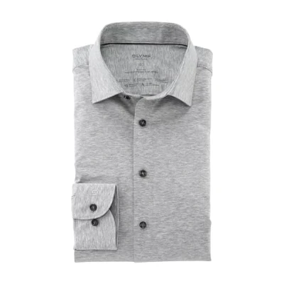 Afbeelding van OLYMP Level 5 24/Seven body fit overhemd zilvergrijs tricot Strijkvriendelijk Boordmaat: 45