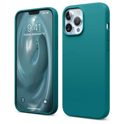 Afbeelding van elago Liquid Silicone Case Compatibel met iPhone 13 Pro Max Hoesje (6.7&quot;), Complete Full Body Beschermhoes Schokbestendig, Anti Kras Zachte Microfiber Voering (Donker Turkoois)