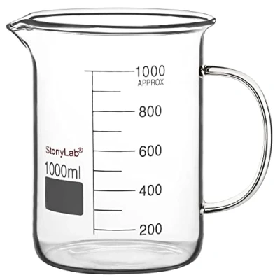 Afbeelding van stonylab Lab Beker Glas met Handvat, Borosilicaatglas Gegradueerde Lage Vorm Griffioen Handvat en Schenktuit, 1000 ml