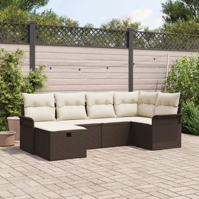 Afbeelding van vidaXL 6 delige Tuin Sofa Set met Kussens Bruin Poly Riet