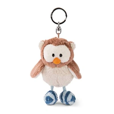 Afbeelding van NICI Sleutelhanger Uil Oscar met draaibaar hoofd 10cm, bruin/blauw