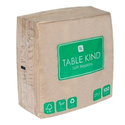 Afbeelding van Table Kind 100 grote verpakking zachte gerecyclede papieren servetten, bruine wegwerpservetten, geschikt voor dagelijks gebruik, milieuvriendelijk, kracht, ongebleekt, composteerbaar, made in EU,