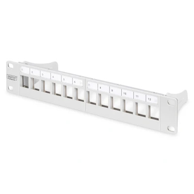 Afbeelding van DIGITUS Patchpaneel modulair 12 poorten 10 inch rack montage 1HE Keystone module verdeelveld afgeschermd grijs