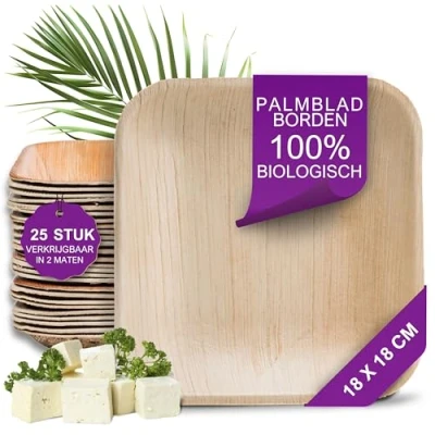 Afbeelding van Waipur Bio Palmblad Bord 25x Vierkant 18x18cm Composteerbaar Eersteklas Wegwerp Servies Milieuvriendelijke Borden vergelijkbaar met Bamboe Bordjes