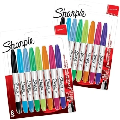 Afbeelding van Sharpie Twin Tip Permanente Markers Fijne &amp; Ultra Punten Diverse Kleuren 8 Marker Pennen x 2 Pack