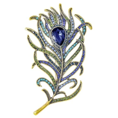 Afbeelding van Mecool Vrouwen Vintage Pauwenveer Broche Pins Gesimuleerde Crystal Teardrop Plume Broche, Metaal