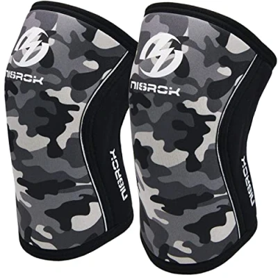 Afbeelding van Nisrok Neopreen compressie kniebeschermer Geweldige ondersteuning voor crosstraining, gewichtheffen, powerlifting, squats, basketbal en meer 7 mm 1 Paar XL, Camouflage Grijs