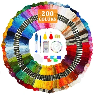 Afbeelding van JOTOL Borduurgaren,Borduurwerk Floss met 200 Kleuren+Gereedschap Borduurset,Kruissteek,Starterkit,Borduurwerk Knutselen,voor vriendschapsbanden,Naaigaren,Haken