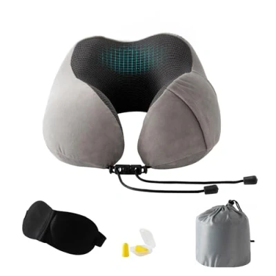 Afbeelding van Good Nite nekkussen vliegtuig reiskussen volwassenen ergonomisch traagschuim wasbaar met smalle achterkant, Grijs, standaard, Norm