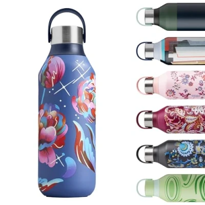 Afbeelding van Chilly&#039;s Serie 2 waterfles roestvrijstalen thermische flessen met dubbelwandige vacuüm, zachte kraag en draaglus Galaxy Bloom, 500ml