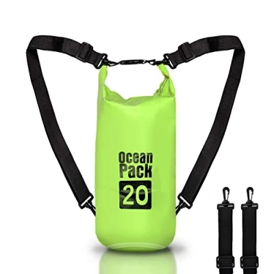 Afbeelding van waterdichte rugzaktas, 20 l, Dry Bag Zee, tas met verstelbare schouderriem, rugzak voor boot, vissen, strand, watersport, Groen, Droogzak