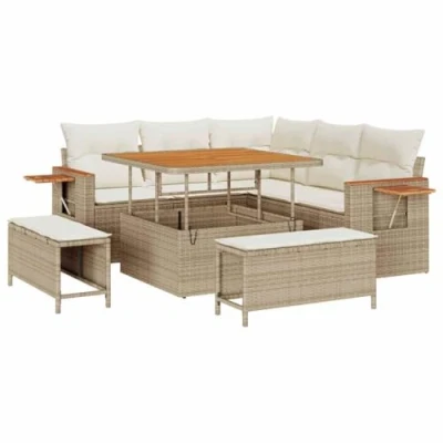 Afbeelding van vidaXL 8 Piece Garden Sofa Set with Cushions Beige Poly Rattan Acacia