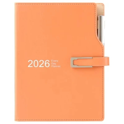 Afbeelding van Academisch dagboek 2026 A5 van dag tot pagina, planningsorganisator met kalenderstickers, agenda dagboekplanner pennenhouder en pen, premium dikker papier 14 x 21,5 cm (oranje)