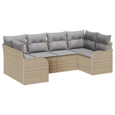 Afbeelding van vidaXL 6 delige Tuin Sofa Set met Kussens Beige Poly Rattan, 2 Zits Rattan