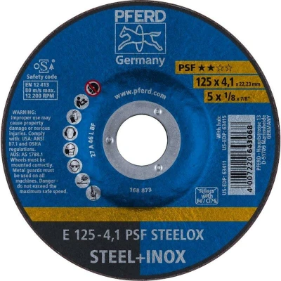 Afbeelding van PFERD 69220531 E 125 4,1 PSF STEELOX Afbraamschijf gebogen Diameter mm Boordiameter 22.23 RVS, Staal 10 stuk(s)